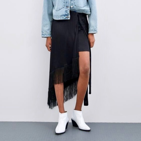 Zara Fringed Black Pareo Skirt NWT - Picture 5 of 9